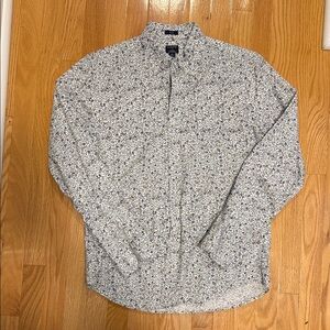 J. Crew Navy and White Floral Patterned Button Down Shirt